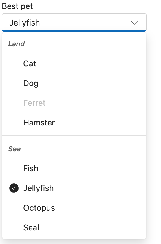 grouping concept on a Combobox component in UI Fabric.