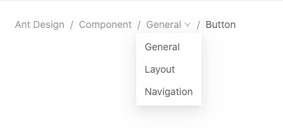 dropdown concept on a Breadcrumb component in Ant Design.