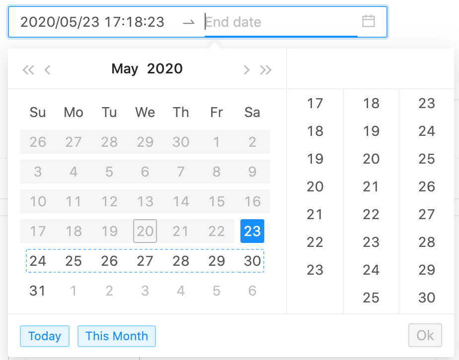 range presets concept on a Datepicker component in Ant Design.