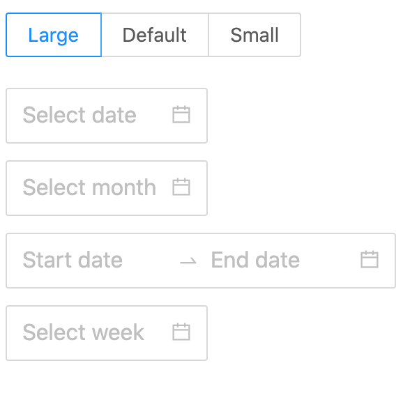 size concept on a Datepicker component in Ant Design.