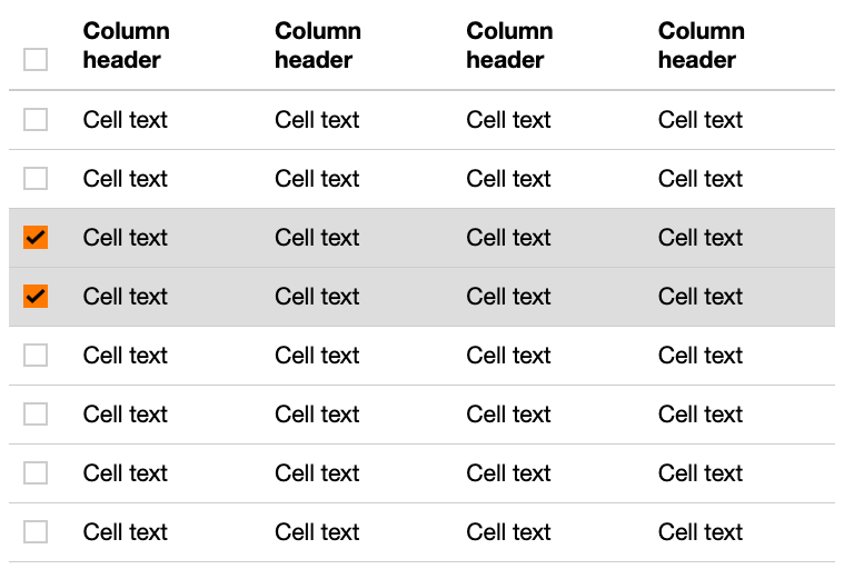 selected-rows concept on a Table component in Boosted.