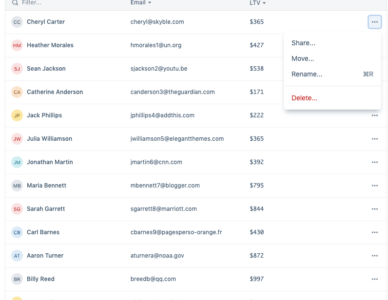 context-menu concept on a Table component in Evergreen.