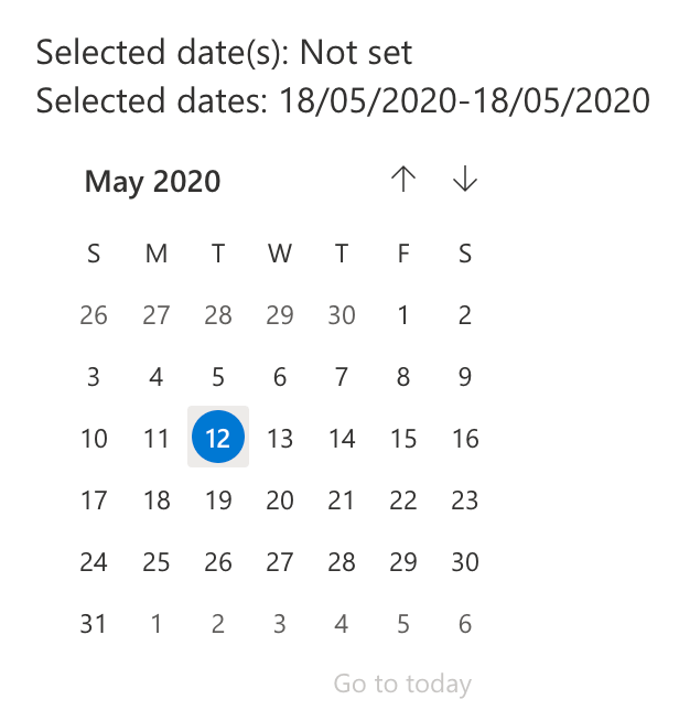 custom weeks concept on a Datepicker component in UI Fabric.