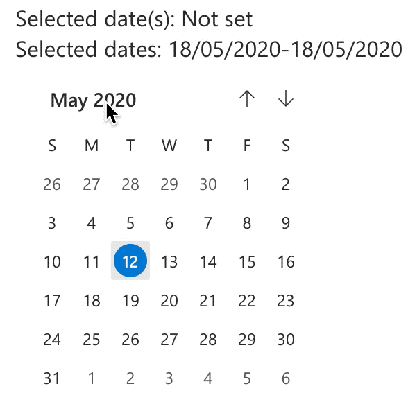 default concept on a Datepicker component in UI Fabric.
