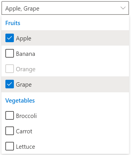 multiple concept on a Select component in UI Fabric.