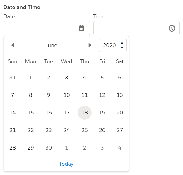 date-time picker concept on a Datepicker component in Lightning Design System.