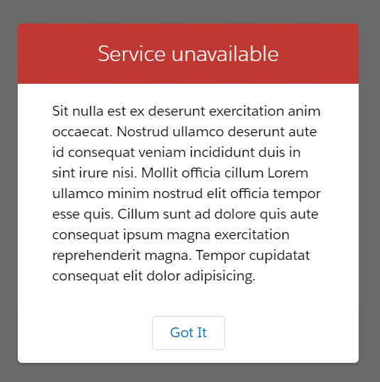 basic concept on a Dialog component in Lightning Design System.