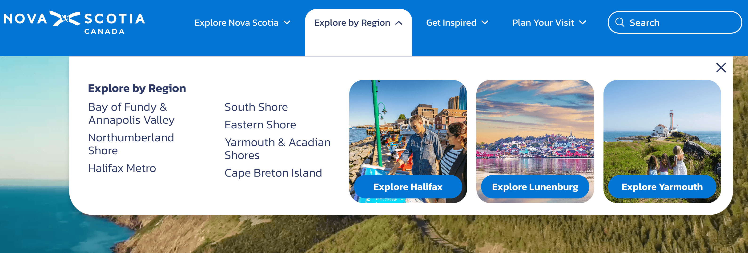 Nova Scotia navigation mega menu