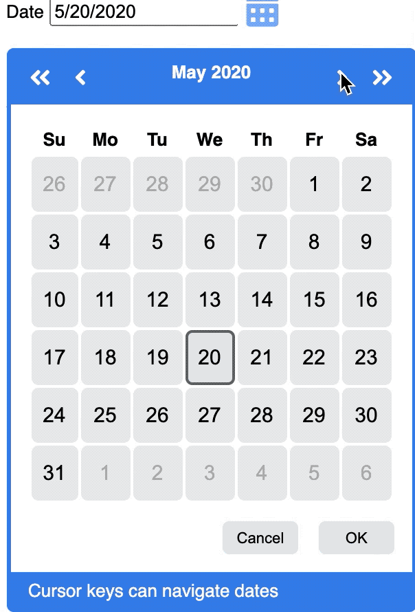 navigation concept on a Datepicker component in WAI-ARIA.